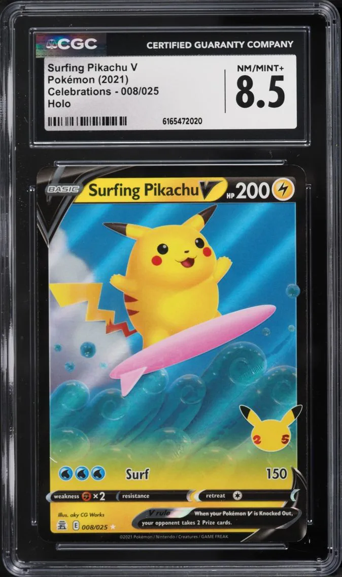 2021 #8 Surfing Pikachu V CGC 8.5 Pokemon Sword & Shield Celebrations Holo