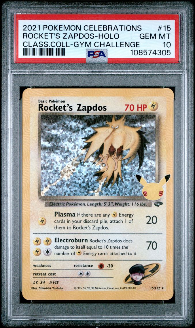 2021 #15 Rocket's Zapdos-Holo PSA 10 Celebrations Classic Collection Pokemon