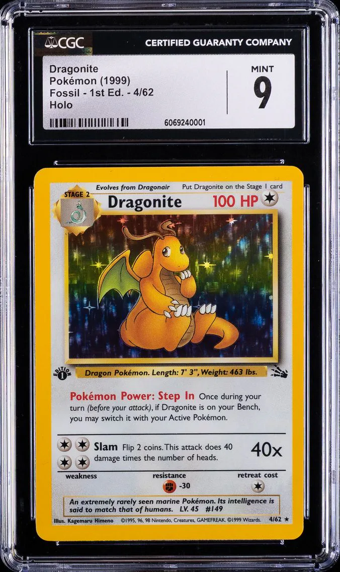 1999 #4 Dragonite-Holo 1st Edition CGC 9 Fossil Pokemon