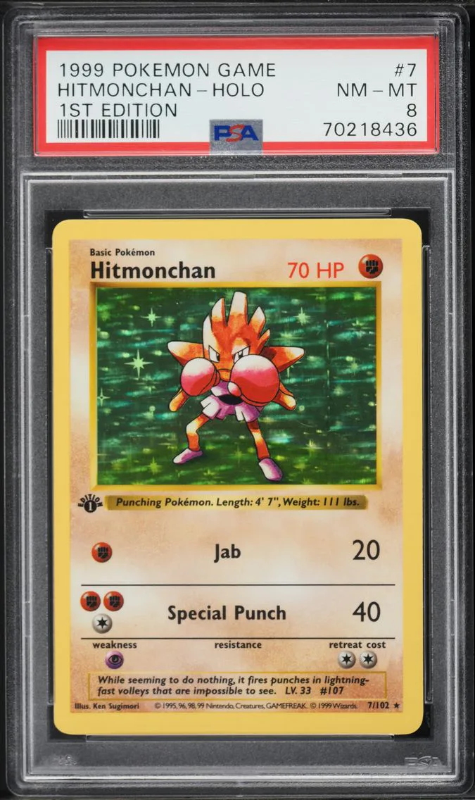 1999 #7 Hitmonchan-Holo 1st Edition PSA 8 Game Pokemon