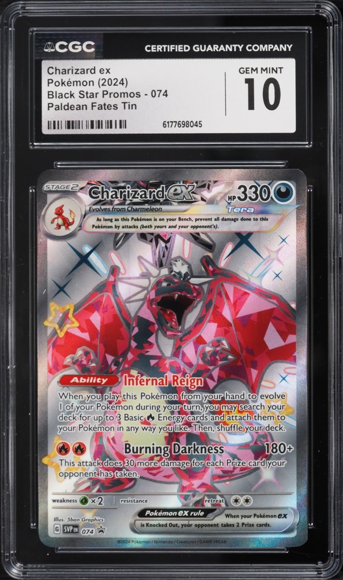 2024 Pokemon Scarlet & Violet Promo Paldean Fates Tin Full Art Charizard EX #74 CGC 10 GEM MINT