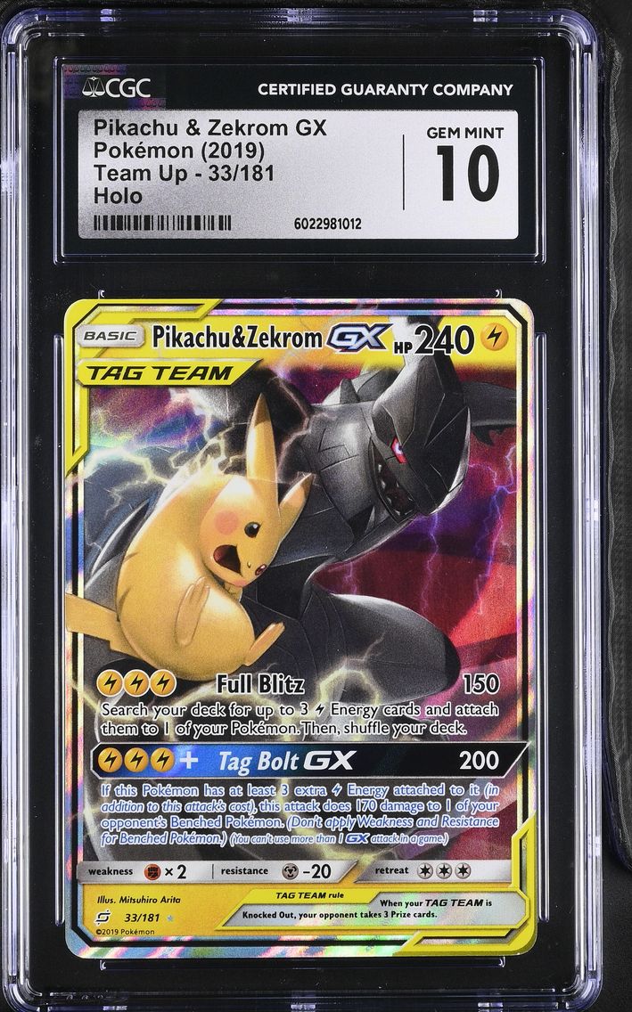 2019 #33 Pikachu &amp; Zekrom GX CGC 10 Team Up - English