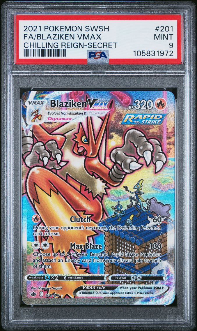 2021 #201 FULL ART/BLAZIKEN VMAX PSA 9 POKEMON SWORD & SHIELD CHILLING REIGN | SECRET
