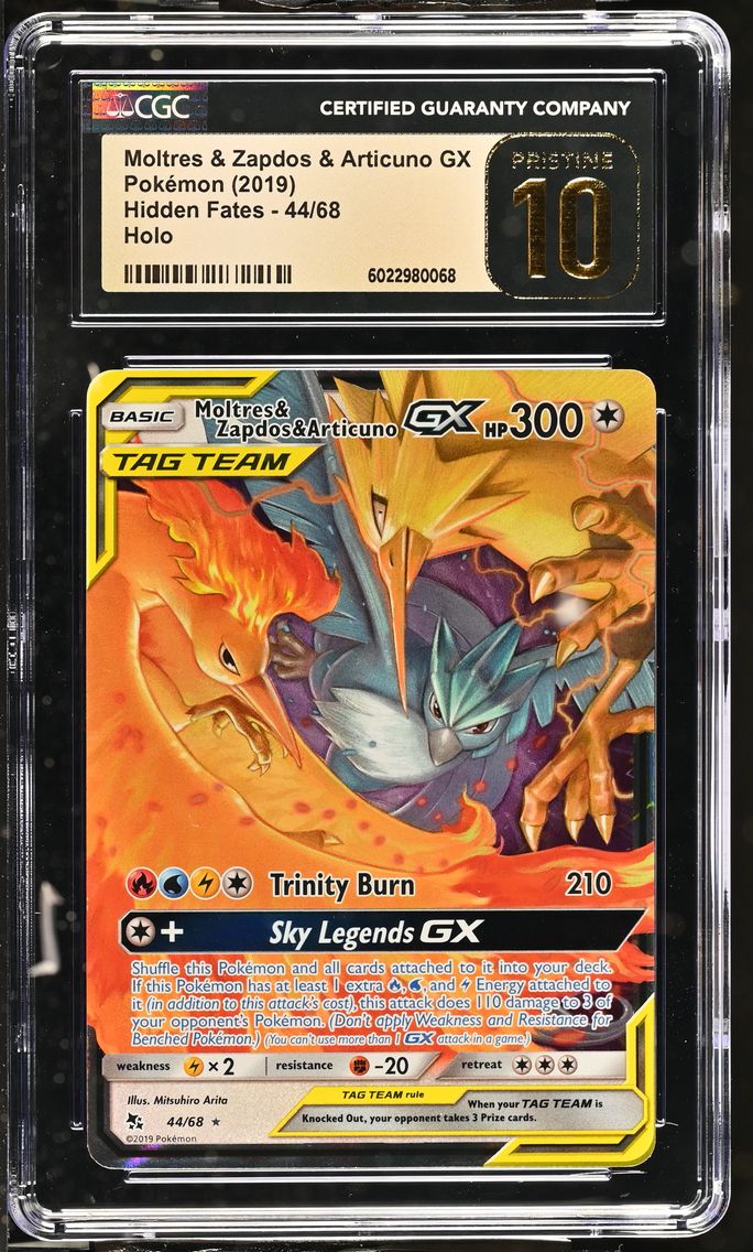 2019 #44 Moltres &amp; Zapdos &amp; Articuno GX CGC 10 Pristine Hidden Fates - English