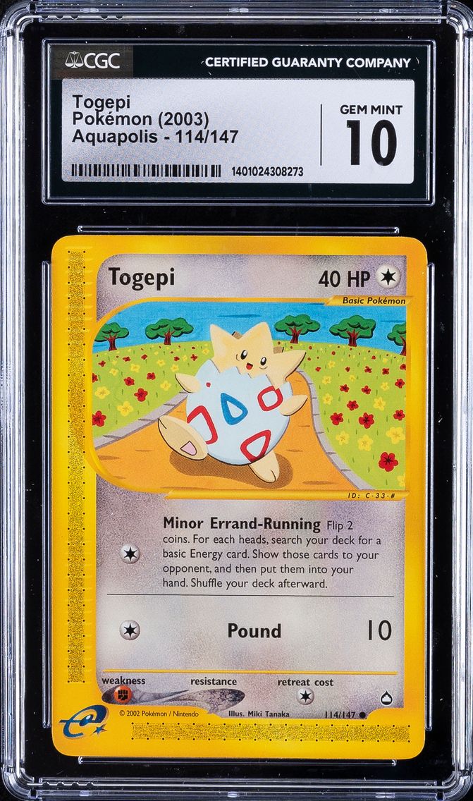 2003 #114 Togepi CGC 10 Gem Mint Pokemon | Aquapolis