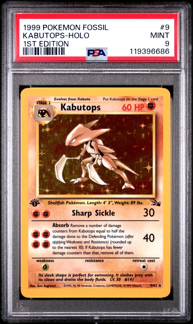 1999 #9 Kabutops-Holo 1st Edition PSA 9 Fossil Pokemon