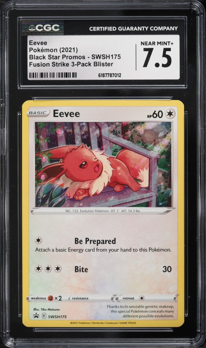 2021 #SWSH175 Eevee CGC 7.5 Pokemon Sword & Shield Promo Fusion Strike 3-Pack Blister