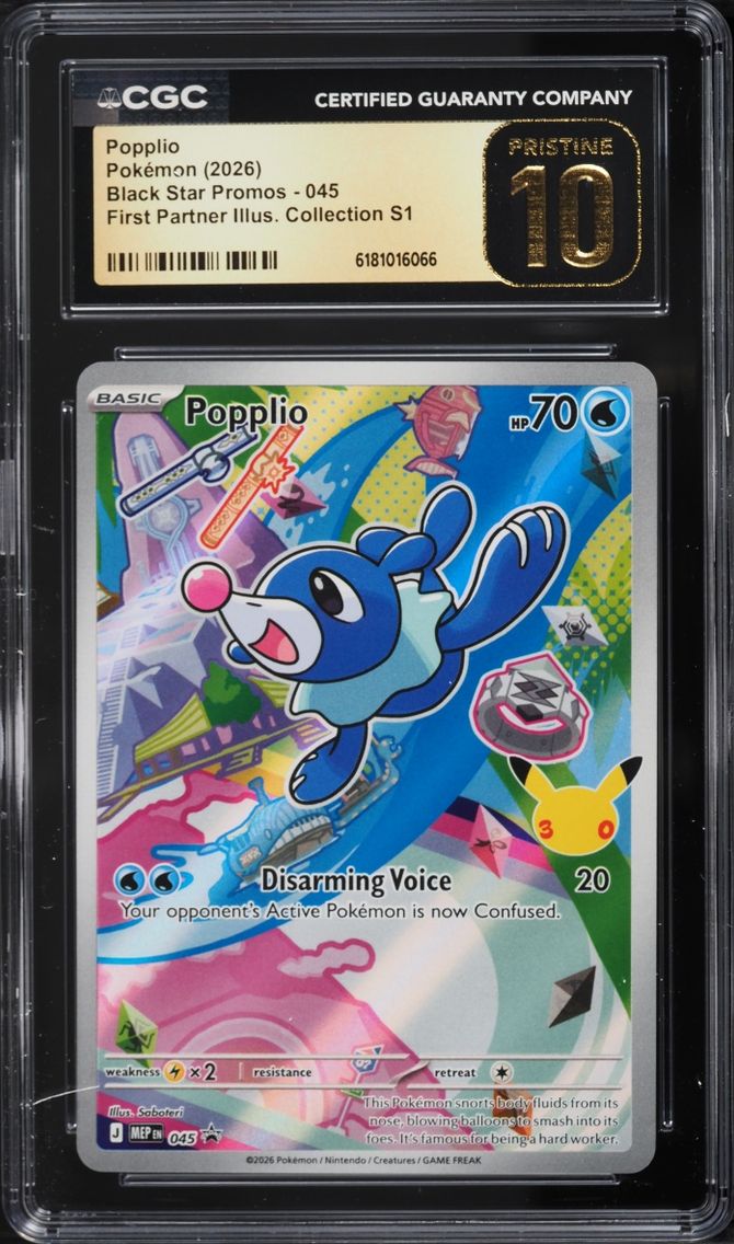 2026 Pokemon Mega Promo First Partner Illustration S1 Full Art Popplio #45 CGC 10 PRISTINE