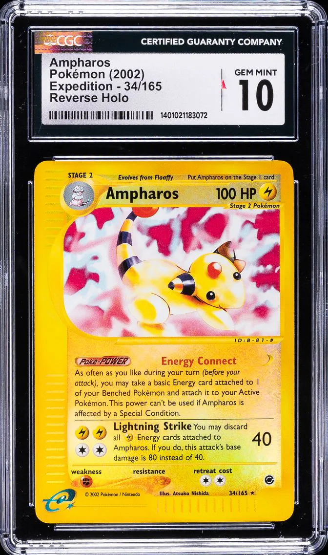 2002 #34 Ampharos-Reverse Foil CGC 10 Expedition Pokemon