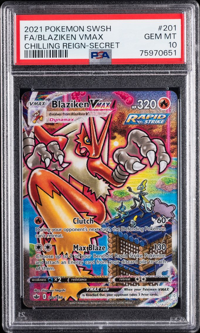 2021 #201 Full Art/Blaziken Vmax PSA 10 Sword & Shield Chilling Reign Pokemon