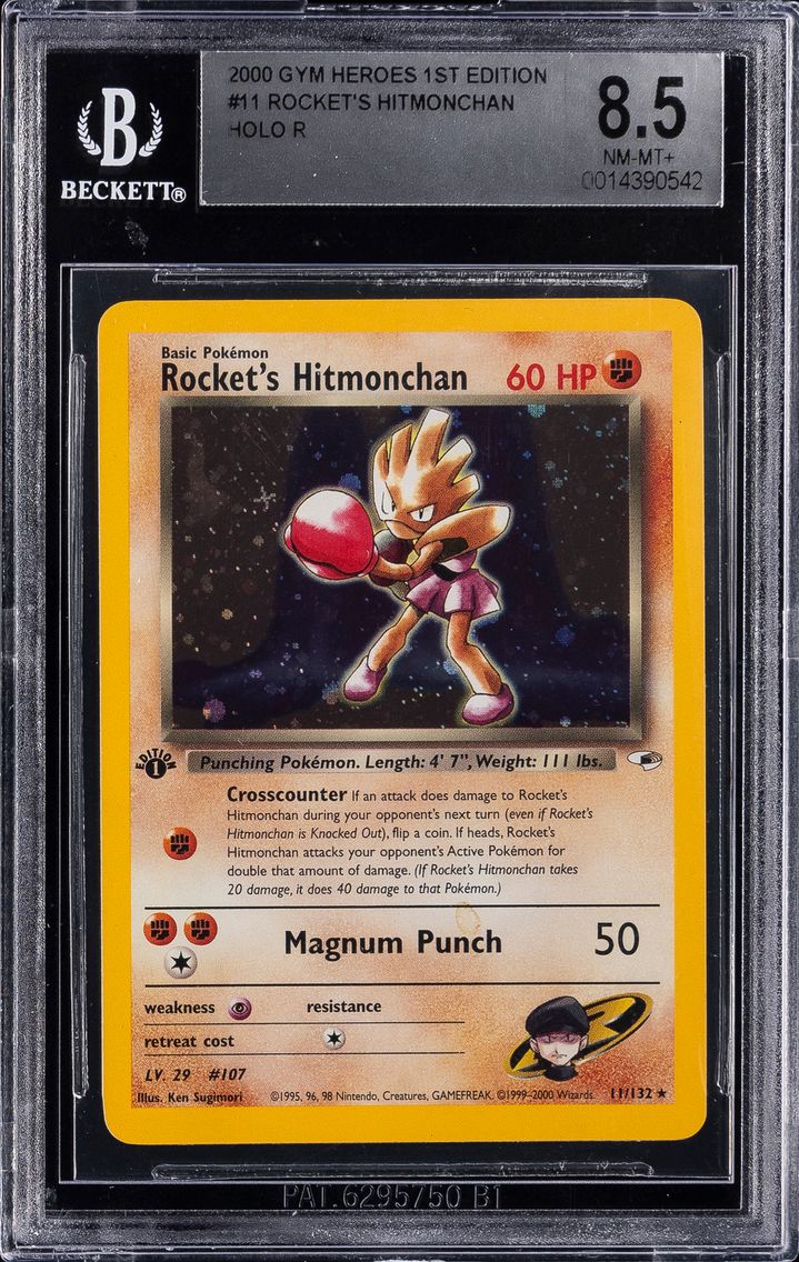 2000 #11 Rocket's Hitmonchan Holo-1st Edition BGS 8.5 Gym Heroes Pokemon