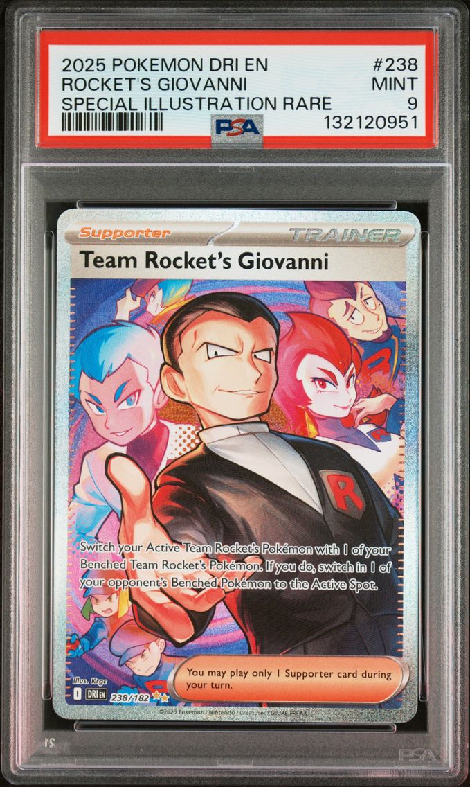 2025 #238 Team Rocket's Giovanni PSA 9 Dri EN-Destined Rivals