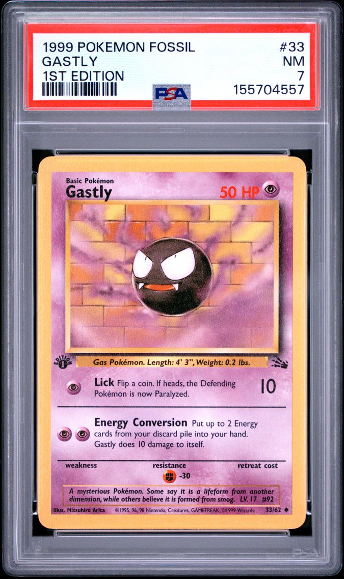 1999 #33 Gastly 1st Edition PSA 7 Fossil