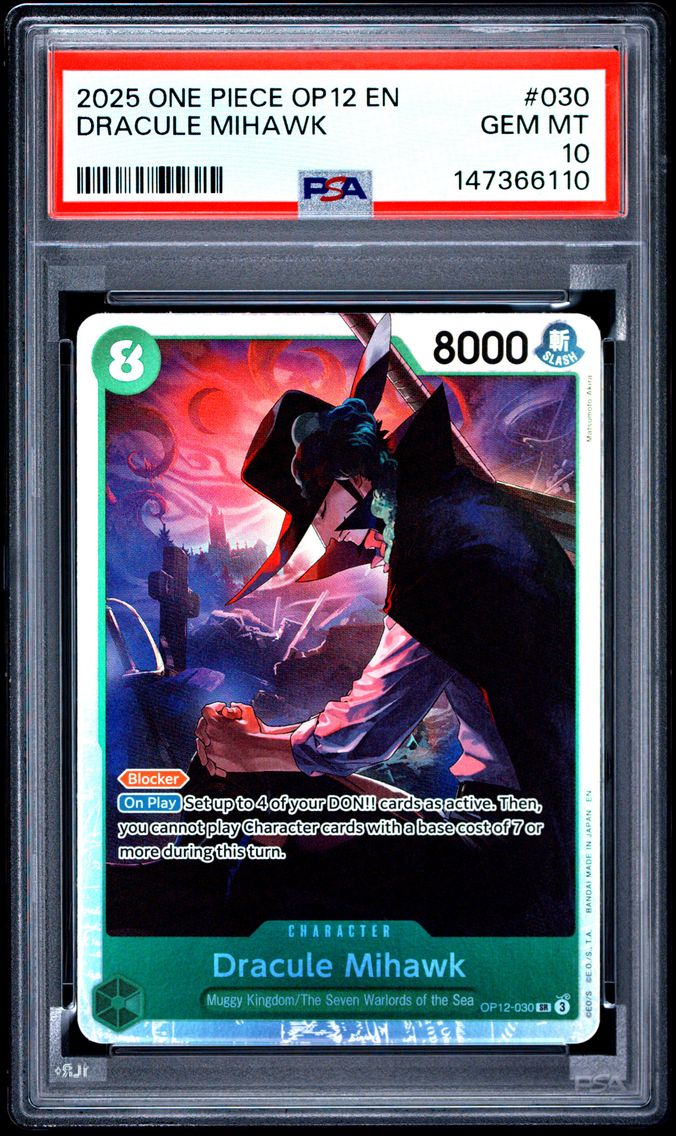 2025 #030 Dracule Mihawk PSA 10 One Piece OP12-Legacy of the Master