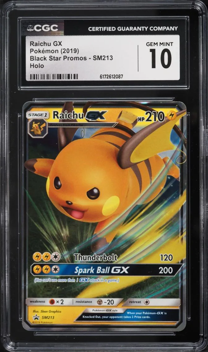 2019 Pokemon Sun & Moon Promo Hidden Fates Holo Raichu GX #SM213 CGC 10 GEM MINT
