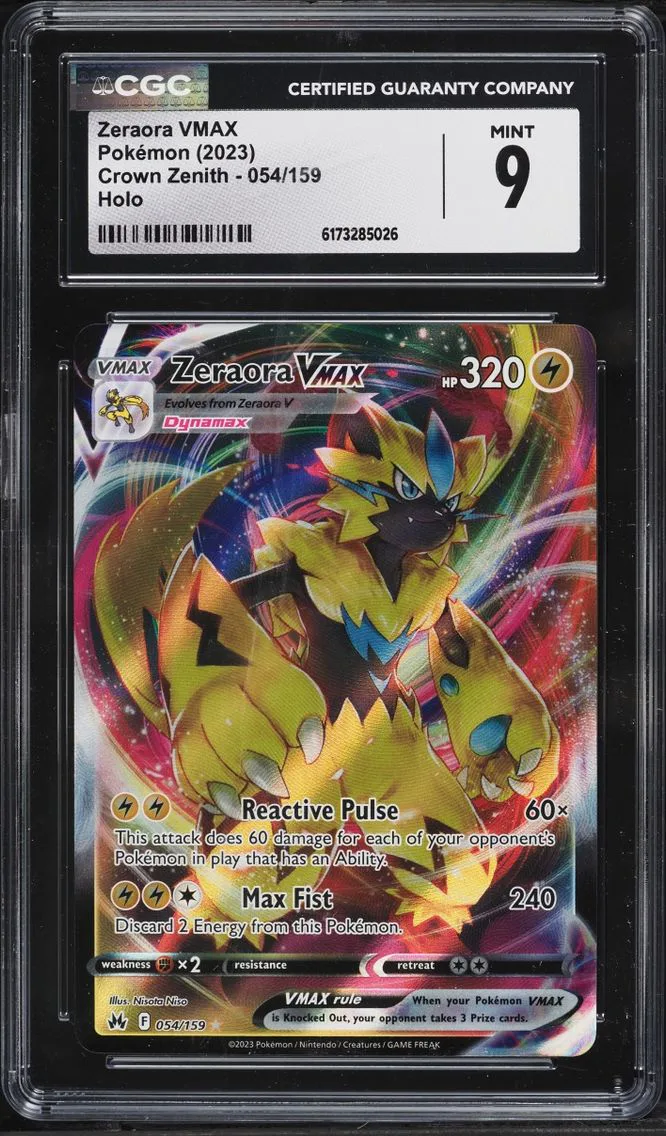 2023 Pokemon Sword & Shield Crown Zenith Full Art Zeraora VMAX #54 CGC 9 MINT