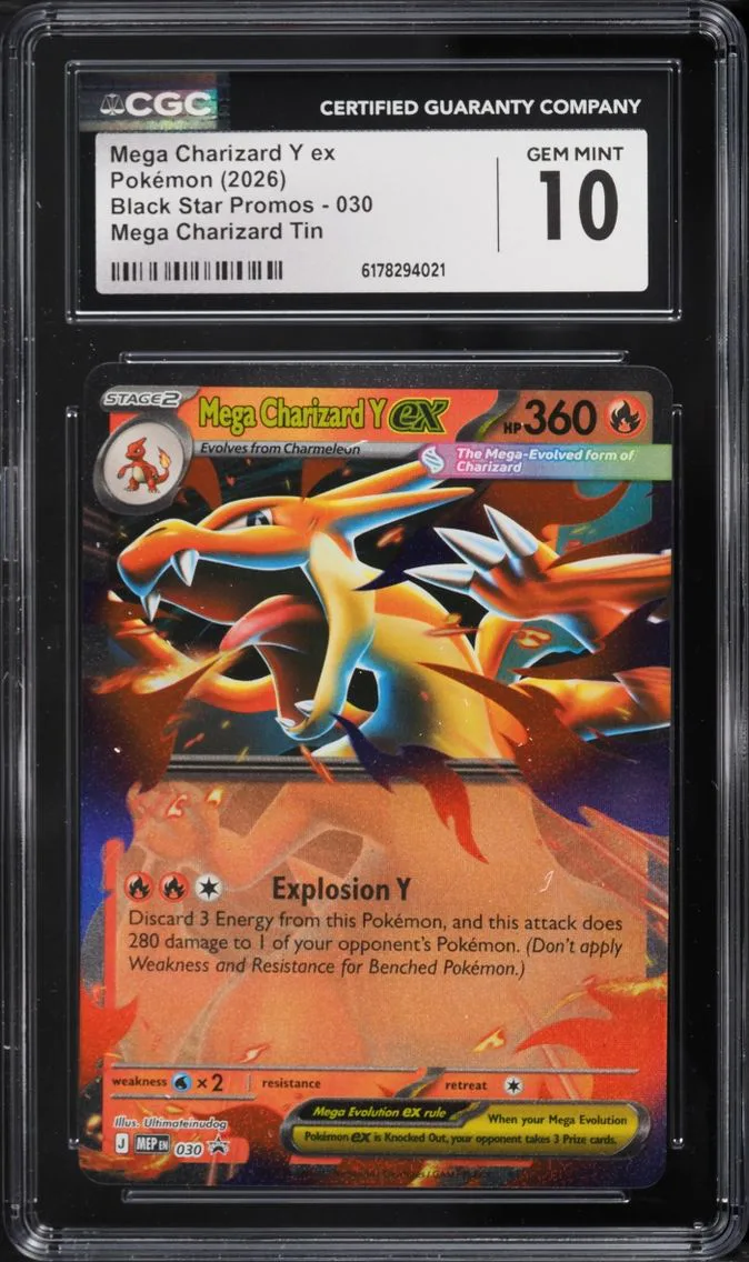 2026 Pokemon Mega Evolution Black Star Promo Tin Mega Charizard Y EX #30 CGC 10 GEM MINT