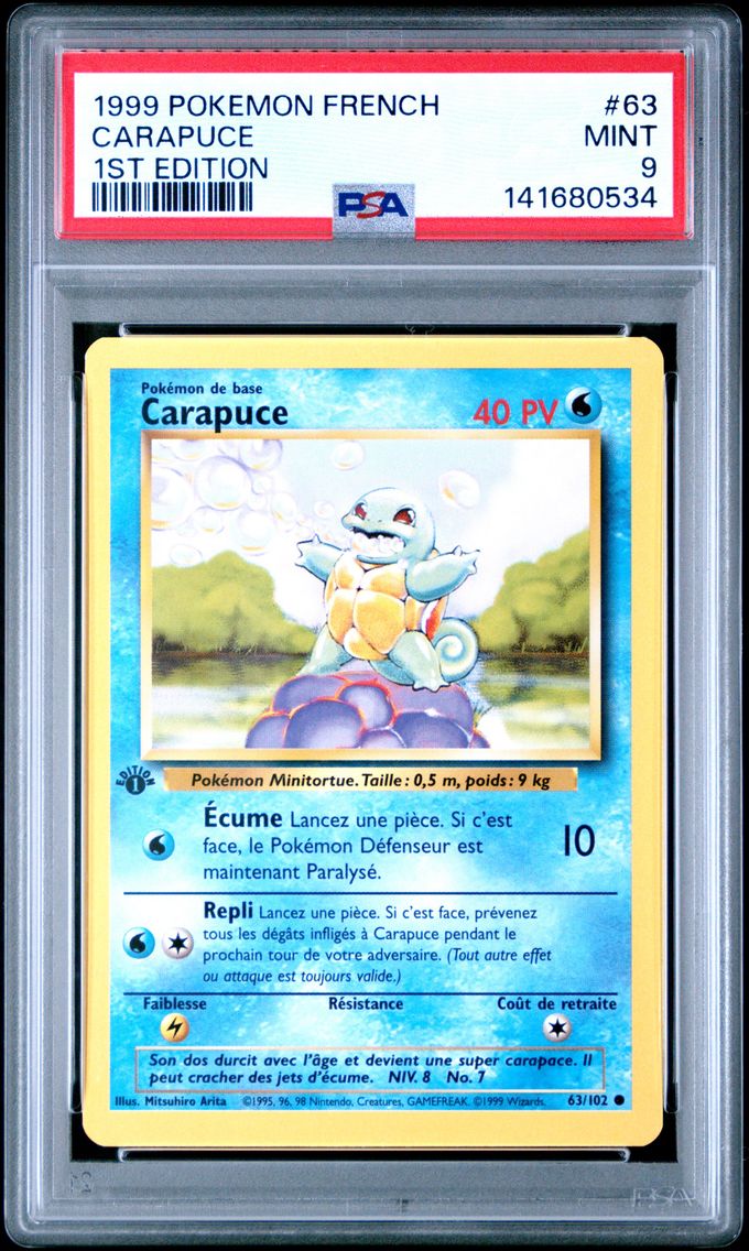1999 #63 Carapuce 1st Edition PSA 9 French Pokemon