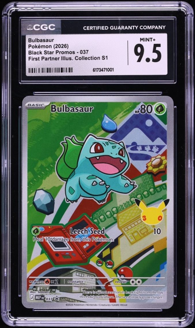 2026 Pokemon Mega Promo First Partner Illustration S1 Full Art Bulbasaur #37 CGC 9.5 MINT+