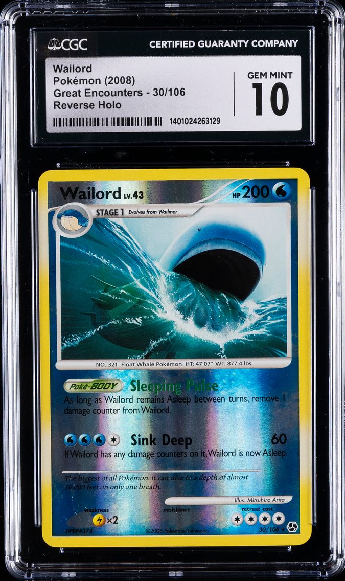 2008 #30 Wailord CGC 10 Gem Mint Pokemon Great Encounters | Reverse Holo