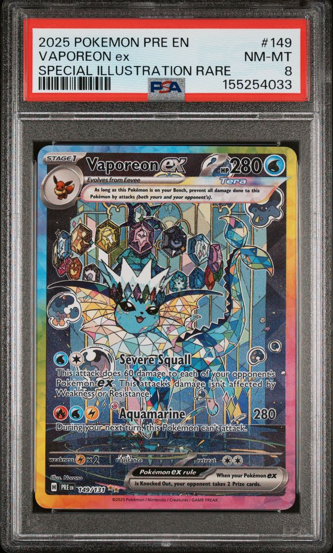 2025 #149 Vaporeon EX PSA 8 Pre EN-Prismatic Evolutions