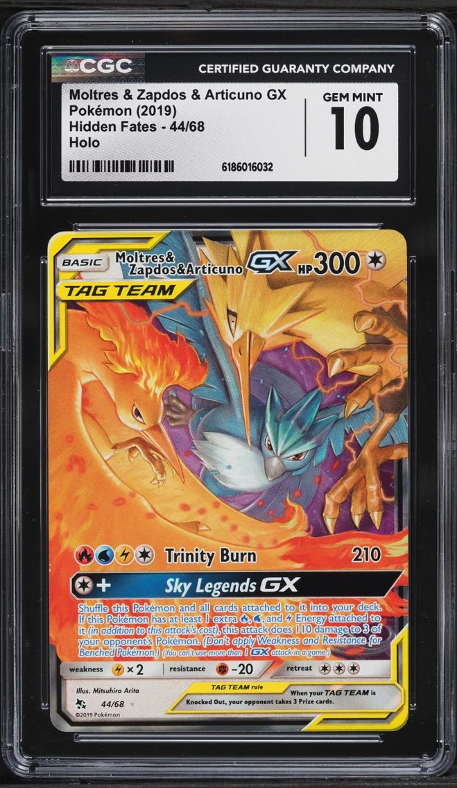 2019 Pokemon Sun & Moon Hidden Fates Holo Moltres & Zapdos & Articuno GX #44 CGC 10 GEM MINT