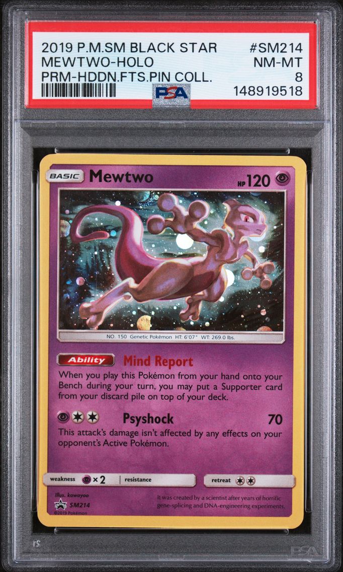 2019 #SM214 Mewtwo-Holo PSA 8 SM Black Star Promo