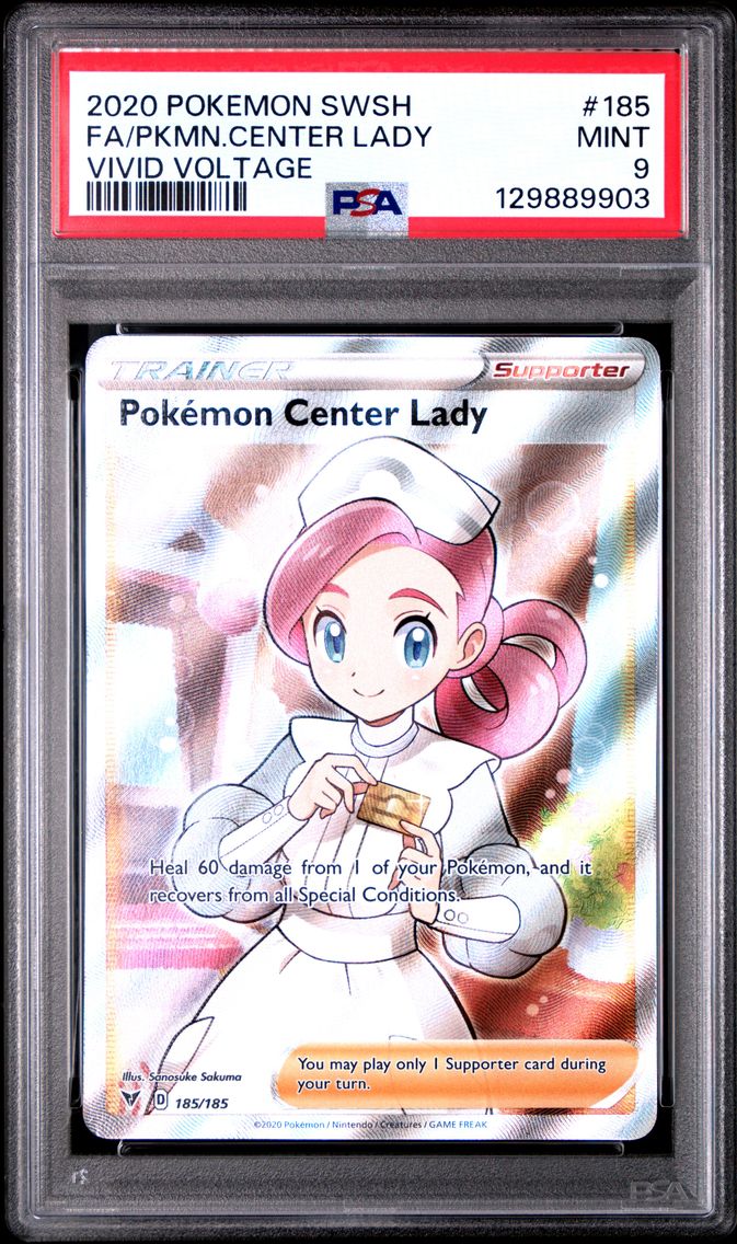 2020 #185 Full Art/Pokemon Center Lady PSA 9 Sword & Shield Vivid Voltage Pokemon
