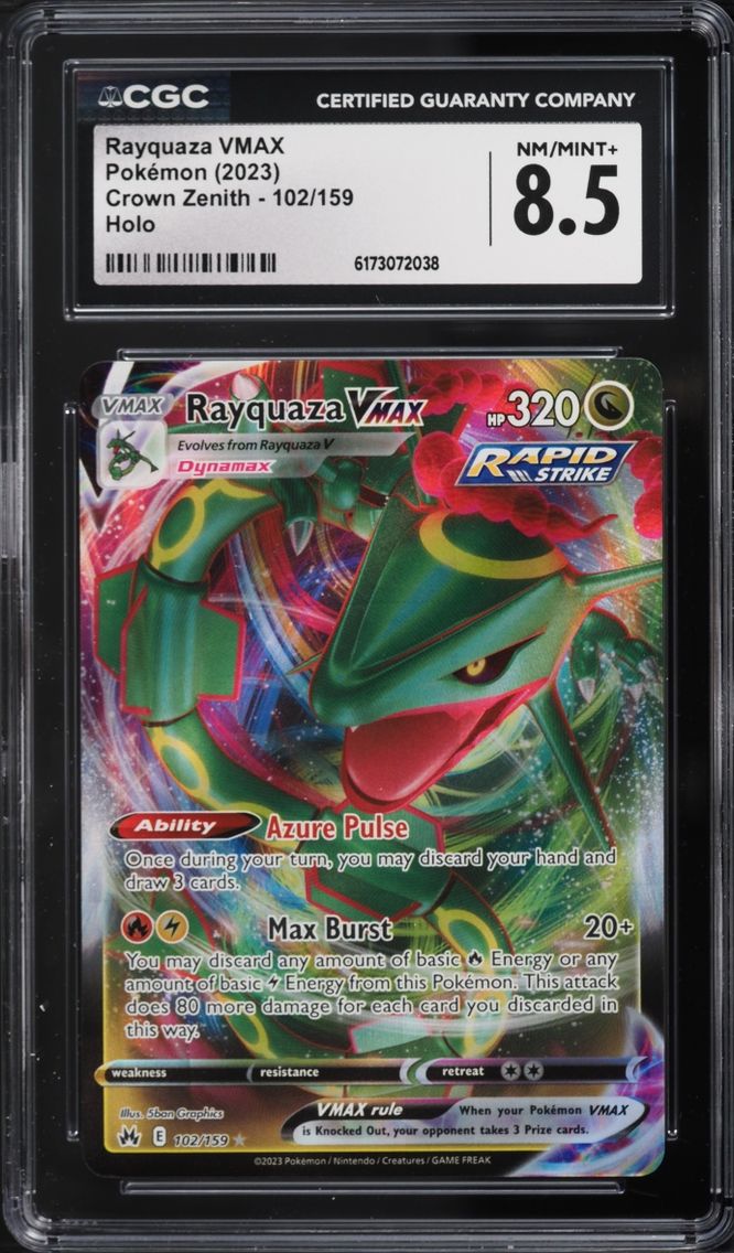 2023 Pokemon Sword & Shield Crown Zenith Full Art Rayquaza VMAX #102 CGC 8.5 NM-MT+
