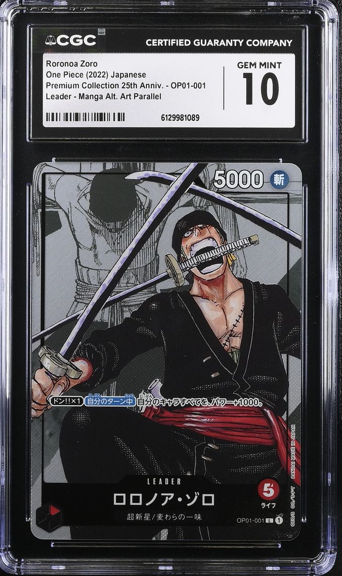 2022 #OP01-001 Roronoa Zoro CGC 10 Premium Collection 25th Anniversary - Japanese