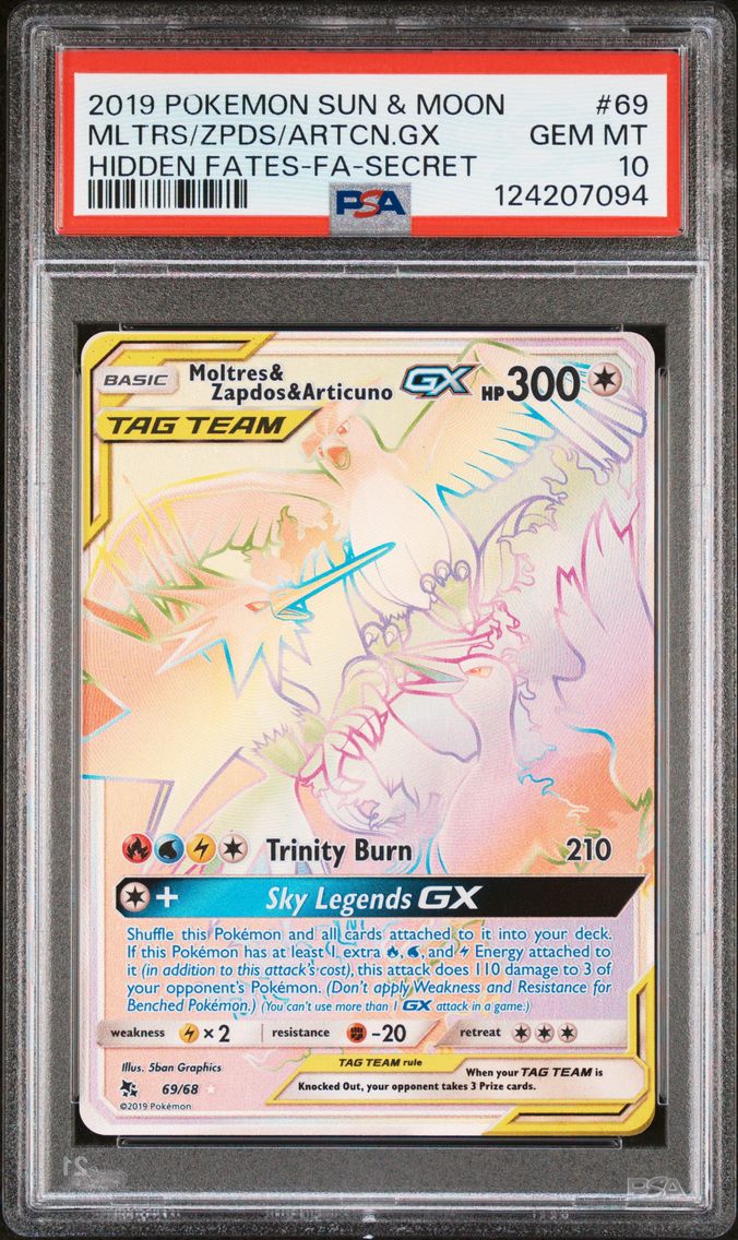 2019 #69 Full Art/Moltres & Zapdos & Articuno GX PSA 10 Sun & Moon Hidden Fates