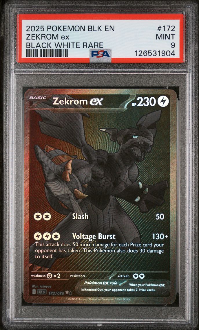 2025 #172 Zekrom EX PSA 9 Blk EN-Black Bolt Pokemon