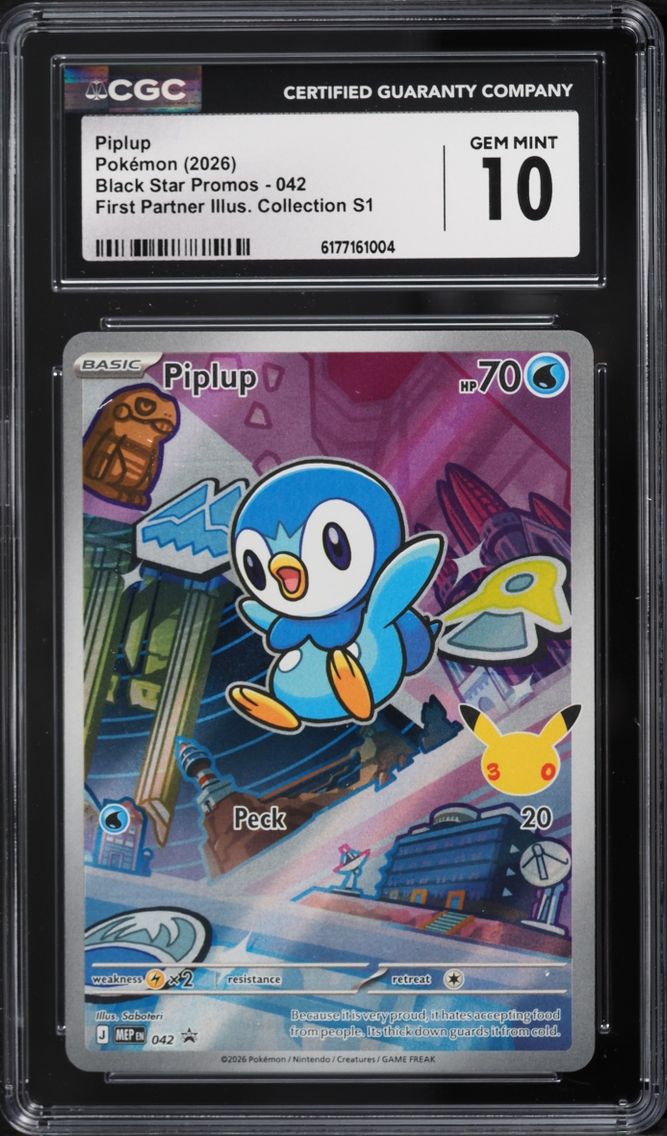 2026 Pokemon Mega Promo First Partner Illustration S1 Full Art Piplup #42 CGC 10 GEM MINT