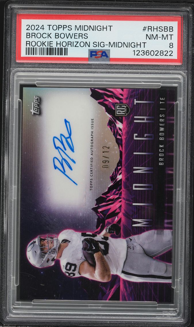 2024 #RHSBB Brock Bowers PSA 8 Topps Midnight Rookie Horizon Signatures Football