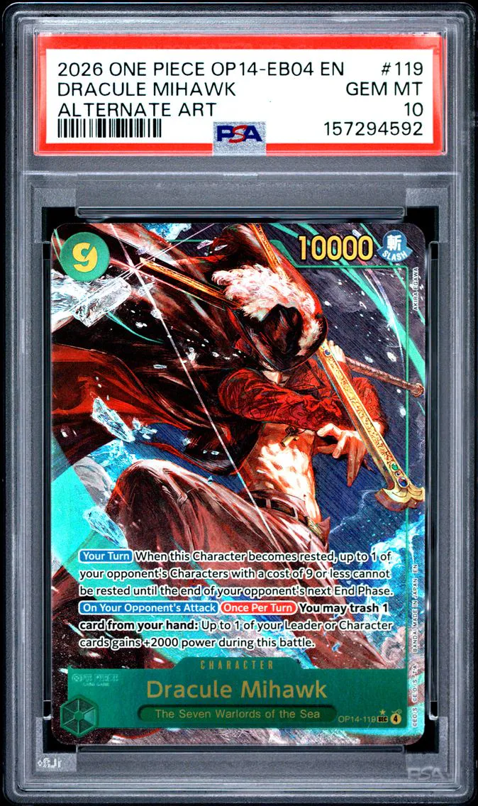 2026 #119 Dracule Mihawk PSA 10 One Piece OP14-EB04-the Azure Sea's Seven