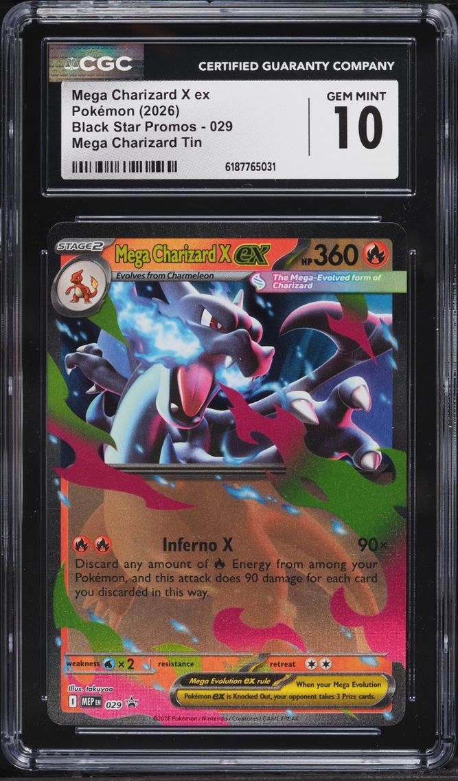 2026 #29 Mega Charizard X EX CGC 10 Pokemon Mega Evolution Black Star Promo Tin