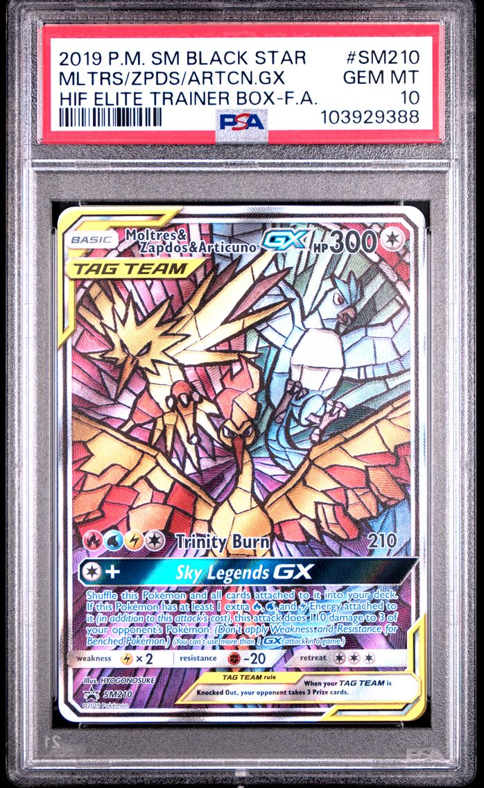 2019 #SM210 Full Art/Moltres & Zapdos & Articuno GX PSA 10 SM Black Star Promo