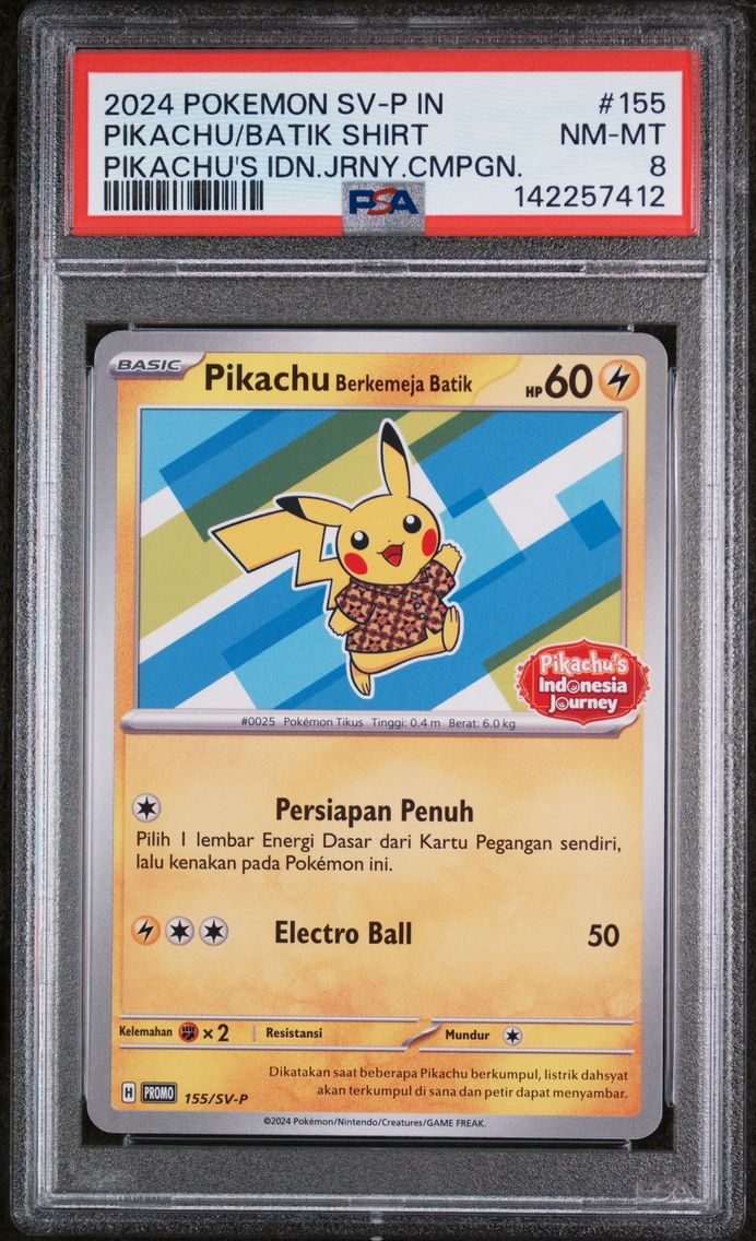 2024 #155 Pikachu in Batik Shirt PSA 8 Indonesian SV-P Promo