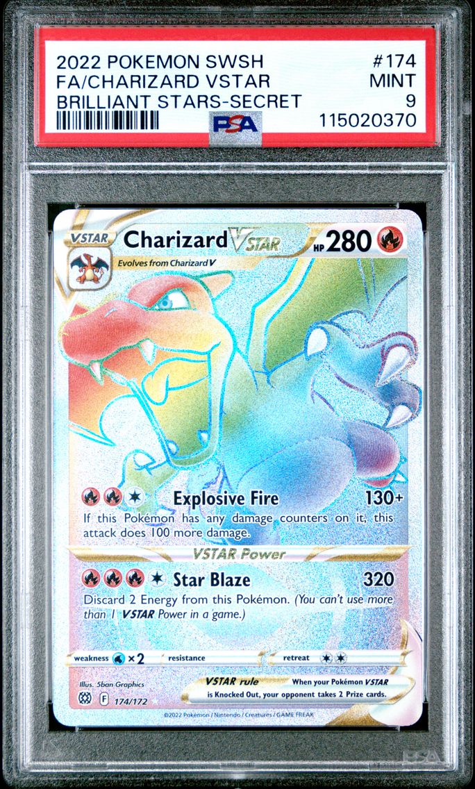 2022 #174 Full Art/Charizard Vstar PSA 9 Sword & Shield Brilliant Stars Pokemon