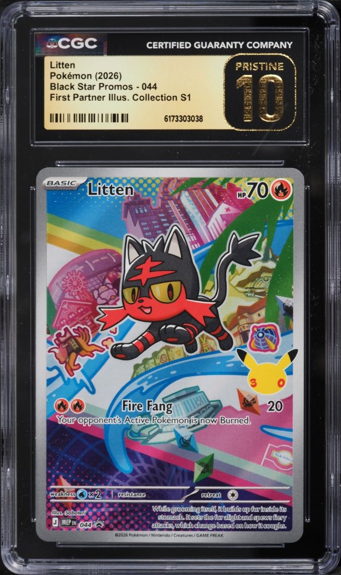 2026 Pokemon Mega Evolution Promo First Partner Illustration S1 Full Art Litten #44 CGC 10