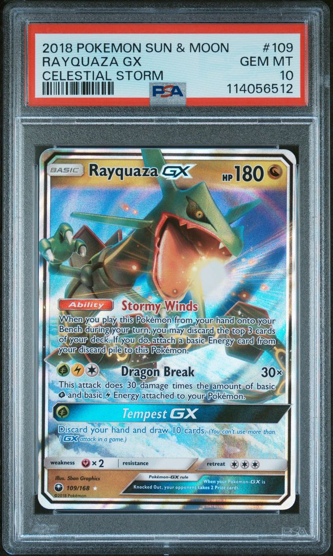 2018 #109 Rayquaza GX PSA 10 Sun & Moon Celestial Storm