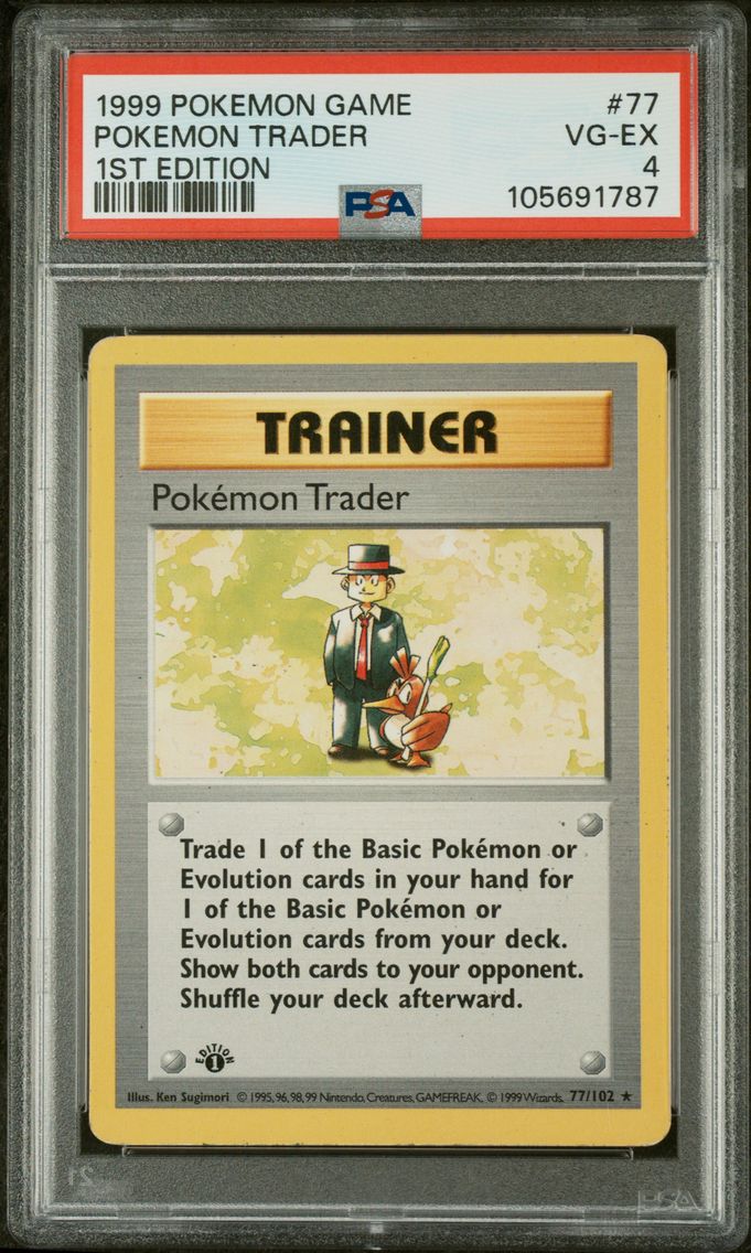 1999 #77 Pokemon Trader 1st Edition PSA 4 Game