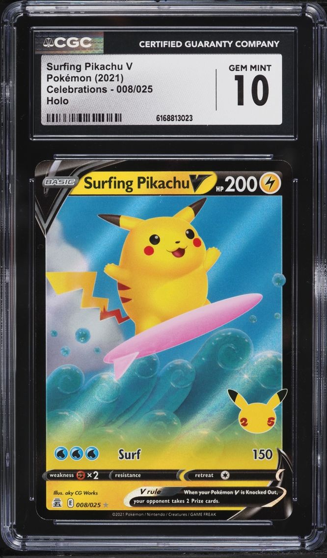 2021 Pokemon Sword & Shield Celebrations Holo Surfing Pikachu V #8 CGC 10 GEM MINT