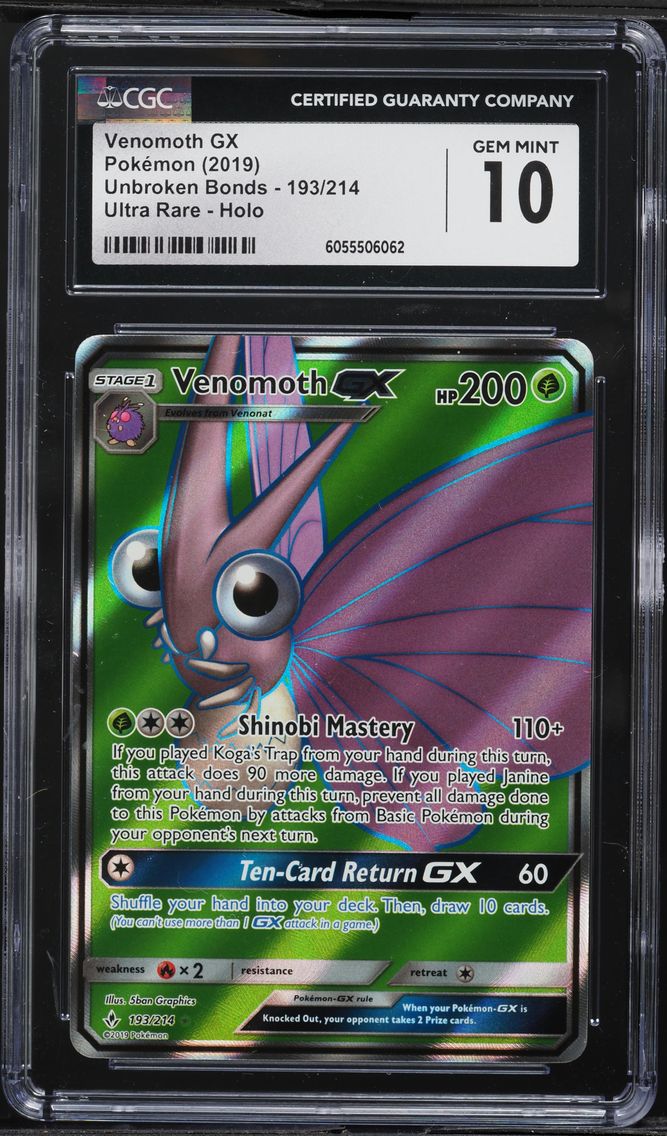2019 #193 Full Art/Venomoth GX CGC 10 Sun & Moon Unbroken Bonds Pokemon