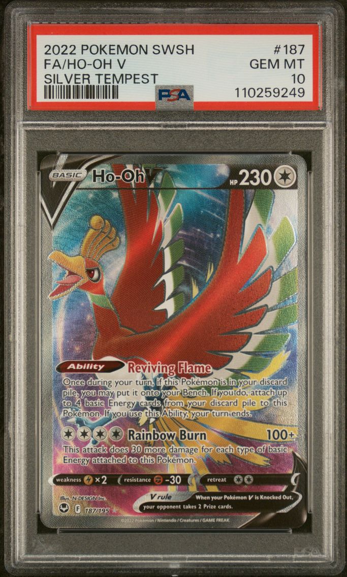 2022 #187 Full Art/HO-Oh V PSA 10 Sword & Shield Silver Tempest