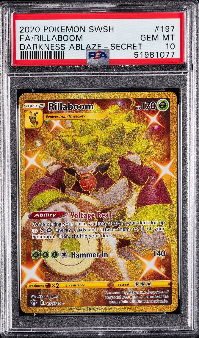 2020 #197 Full Art/Rillaboom PSA 10 Sword & Shield Darkness Ablaze Pokemon