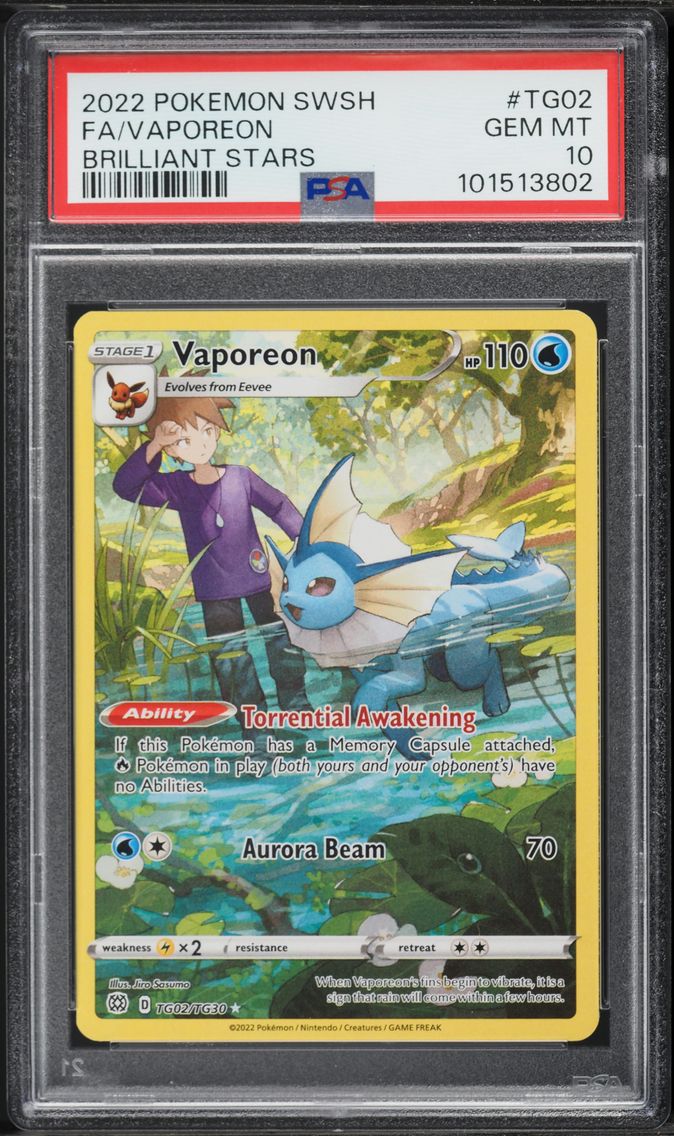 2022 #TG02 Full Art/Vaporeon PSA 10 Sword & Shield Brilliant Stars Pokemon