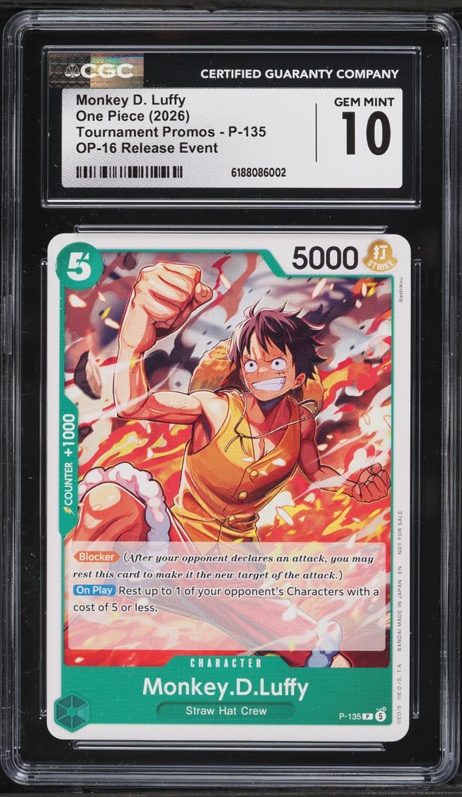 2026 #P-135 CGC 10 One Piece Tournament Promos OP-16 Release Event Monkey D. Luffy