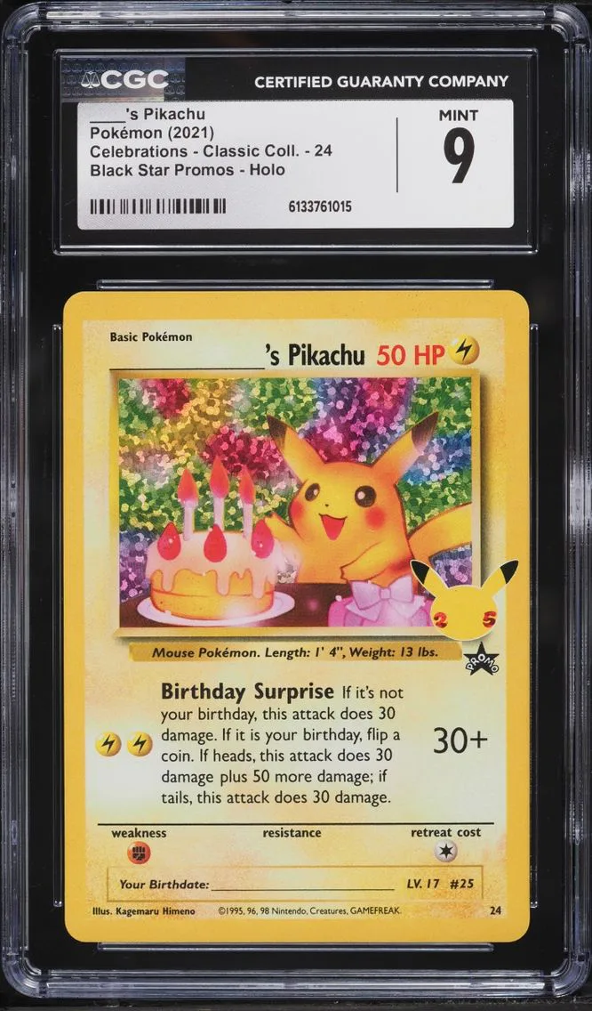 2021 Pokemon Sword & Shield Promo Celebrations Holo Birthday Pikachu #24 CGC 9 MINT