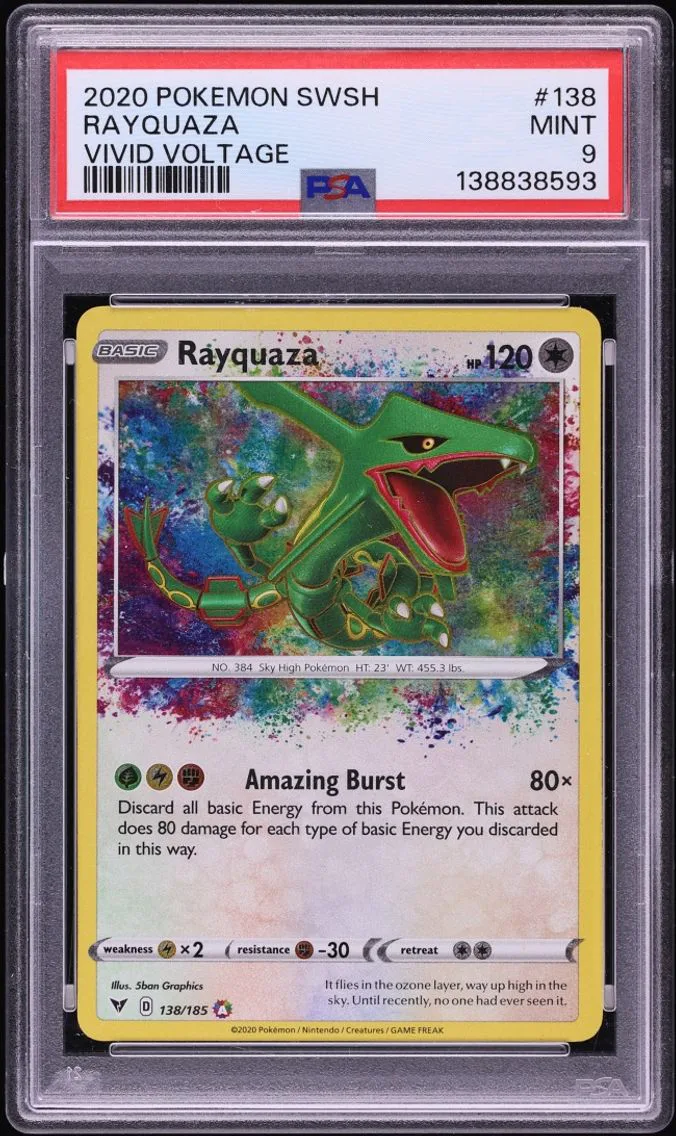 2020 Pokemon Sword & Shield Vivid Voltage Amazing Rare Rayquaza #138 PSA 9 MINT